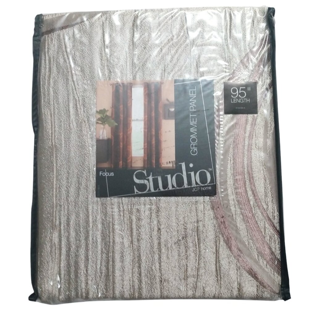 NIP JCPenney Home Studio Shimmer Dune/Dark Mocha Grommet Curtain Panel 95 in